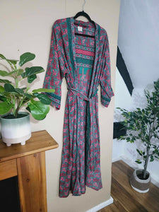 Teal & Pink repurposed Sari Kimono www.karmaripon.co.uk
