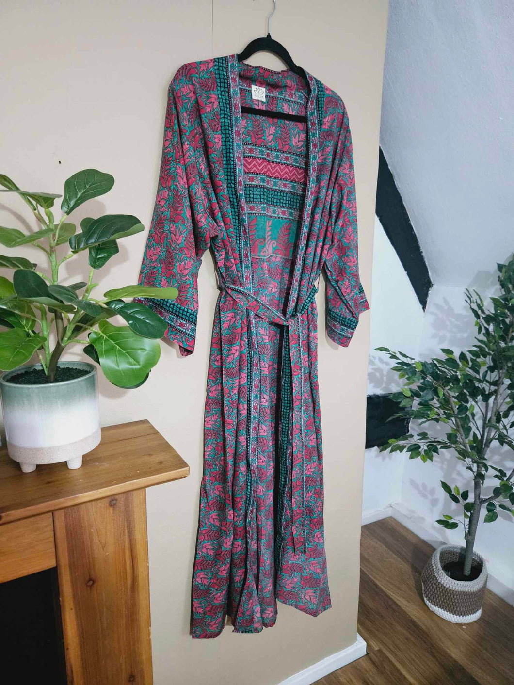 Teal & Pink repurposed Sari Kimono www.karmaripon.co.uk