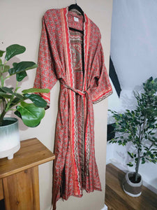 Coral repurposed Sari Kimono www.karmaripon.co.uk