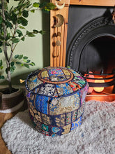 Load image into Gallery viewer, Dark Blue Indian Pouffe www.karmaripon.co.uk
