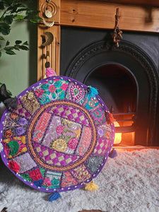 Purple Indian Pouffe www.karmaripon.co.uk