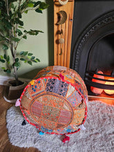 Load image into Gallery viewer, Orange Indian Pouffe www.karmaripon.co.uk