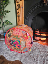 Load image into Gallery viewer, Orange Indian Pouffe www.karmaripon.co.uk