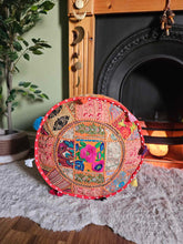 Load image into Gallery viewer, Orange Indian Pouffe www.karmaripon.co.uk