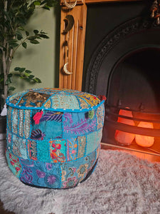 Light Blue Indian Pouffe www.karmaripon.co.uk