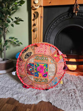 Load image into Gallery viewer, Orange Indian Pouffe www.karmaripon.co.uk