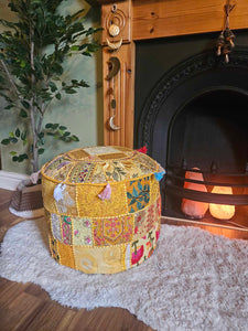 Yellow Indian Pouffe www.karmaripon.co.uk
