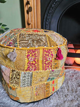Load image into Gallery viewer, Yellow Indian Pouffe www.karmaripon.co.uk