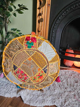 Load image into Gallery viewer, Yellow Indian Pouffe www.karmaripon.co.uk