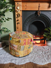 Load image into Gallery viewer, Yellow Indian Pouffe www.karmaripon.co.uk