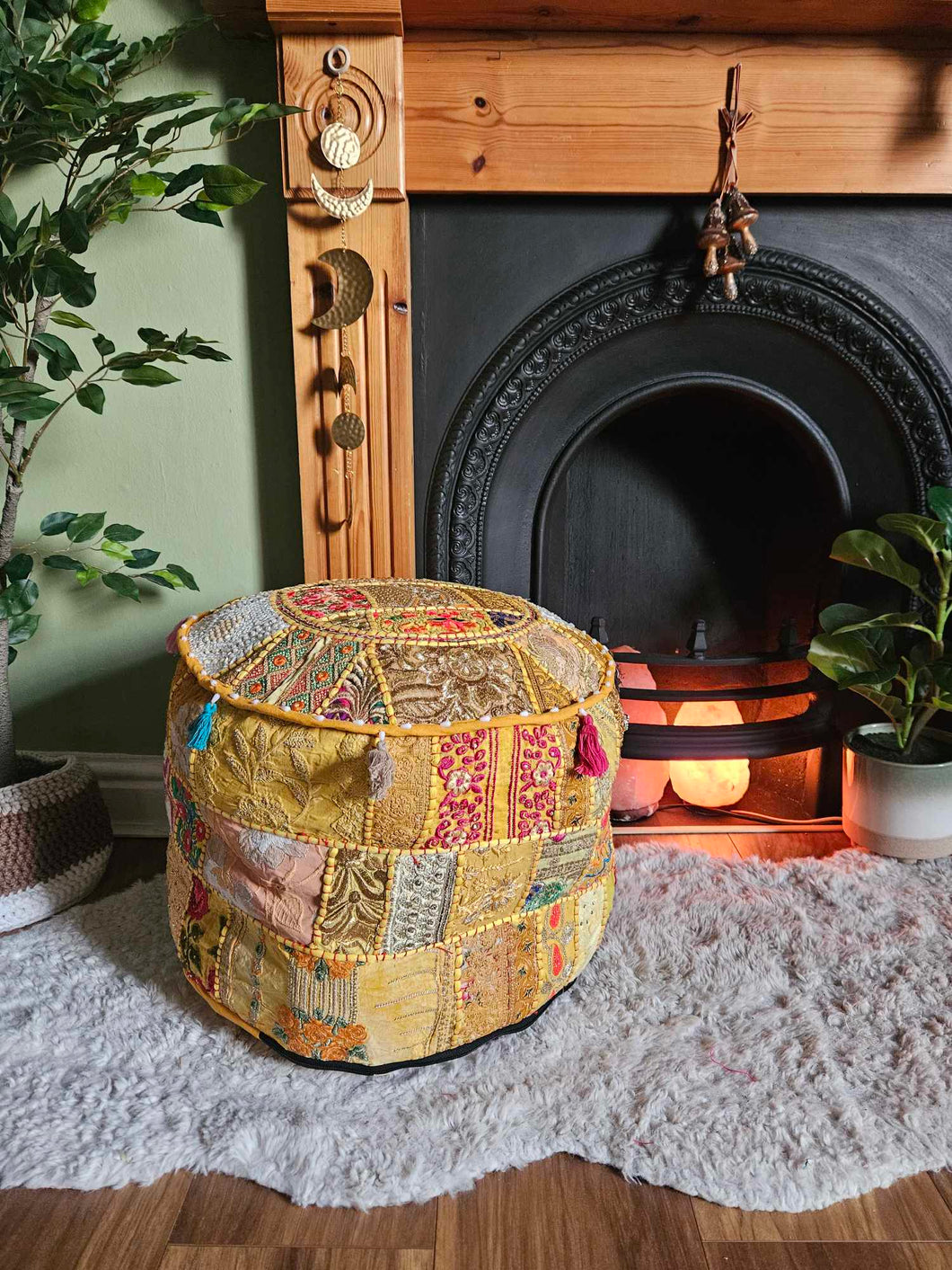 Yellow Indian Pouffe www.karmaripon.co.uk