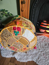 Load image into Gallery viewer, Yellow Indian Pouffe www.karmaripon.co.uk