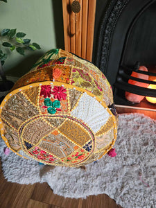 Yellow Indian Pouffe www.karmaripon.co.uk