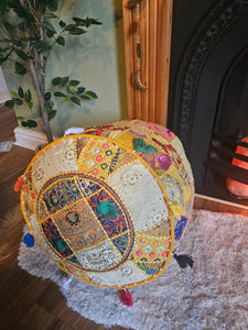 Yellow Indian Pouffe www.karmaripon.co.uk
