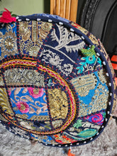 Load image into Gallery viewer, Dark Blue Indian Pouffe www.karmaripon.co.uk