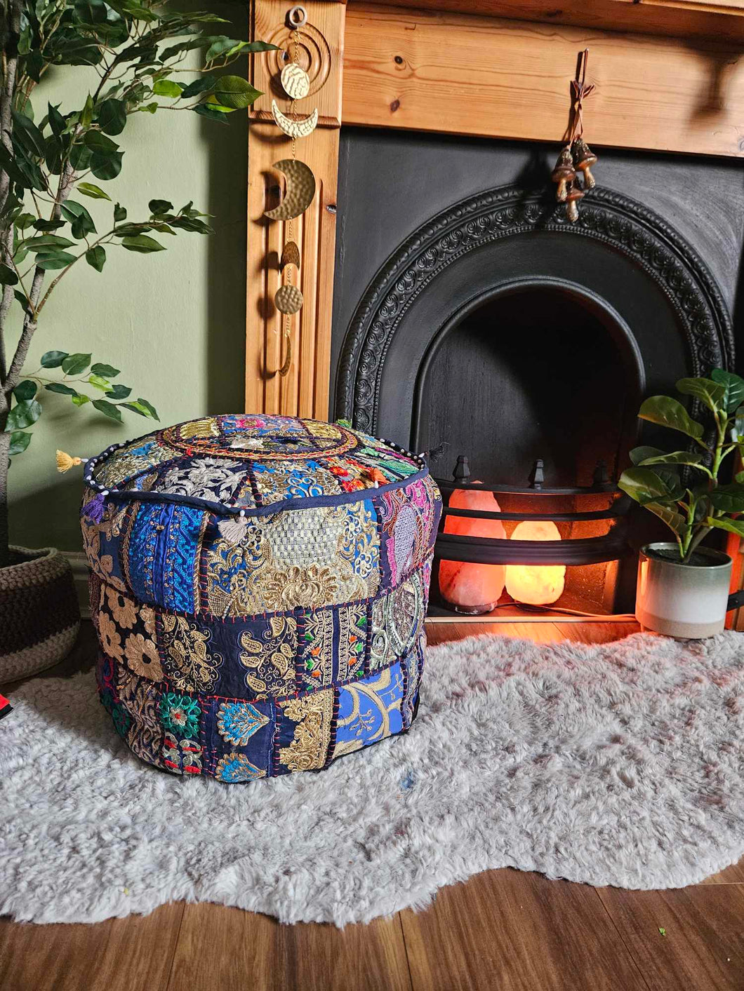 Dark Blue Indian Pouffe www.karmaripon.co.uk