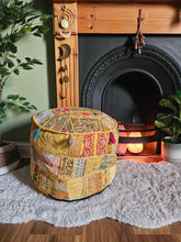 Load image into Gallery viewer, Yellow Indian Pouffe www.karmaripon.co.uk
