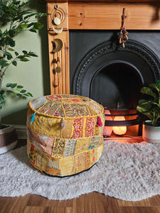 Yellow Indian Pouffe www.karmaripon.co.uk