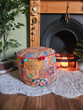 Load image into Gallery viewer, Orange Indian Pouffe www.karmaripon.co.uk
