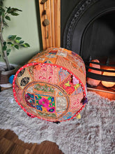 Load image into Gallery viewer, Orange Indian Pouffe www.karmaripon.co.uk