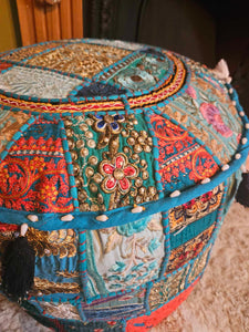 Light Blue Indian Pouffe www.karmaripon.co.uk