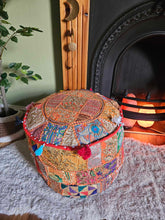Load image into Gallery viewer, Orange Indian Pouffe www.karmaripon.co.uk