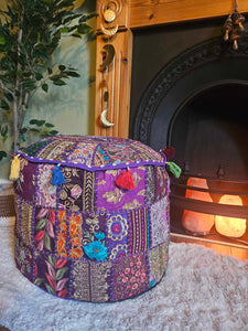 Purple Indian Pouffe www.karmaripon.co.uk