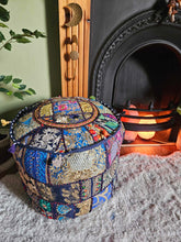 Load image into Gallery viewer, Dark Blue Indian Pouffe www.karmaripon.co.uk