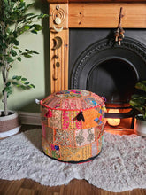 Load image into Gallery viewer, Orange Indian Pouffe www.karmaripon.co.uk