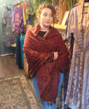 Load image into Gallery viewer, Warm indian shawl with tassels www.karmaripon.co.uk