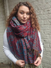Load image into Gallery viewer, Warm indian shawl with tassels www.karmaripon.co.uk