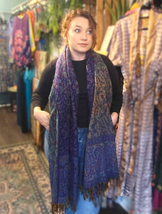 Warm indian shawl with tassels www.karmaripon.co.uk