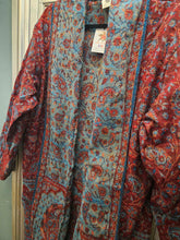 Load image into Gallery viewer, Tassel Shawl Coat/cardigan Burgundy &amp; Blue  www.karmaripon.co.uk