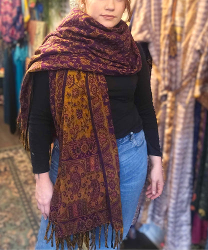 Warm indian shawl with tassels www.karmaripon.co.uk