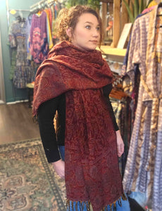 Warm indian shawl with tassels www.karmaripon.co.uk