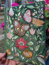 Load image into Gallery viewer, Embroidered Beaded Butterfly, Green Velvet Lined Journal