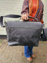 Load image into Gallery viewer, Black Leather Satchel www.karmaripon.co.uk
