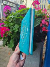 Load image into Gallery viewer, Embroidered Sun &amp; Moon Teal Beaded Lined Journal
