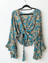 Load image into Gallery viewer, Blue Repurposed Sari Butterfly Top UK 14-18