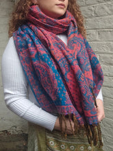 Load image into Gallery viewer, Warm indian shawl with tassels www.karmaripon.co.uk
