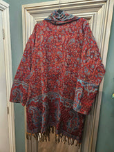 Load image into Gallery viewer, Tassel Shawl Coat/cardigan Burgundy &amp; Blue  www.karmaripon.co.uk