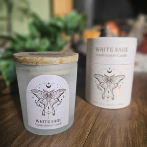 White Sage manifestation Candle www.karmaripon.co.uk