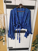 Load image into Gallery viewer, Blue Repurposed Sari Butterfly Top 8-14
