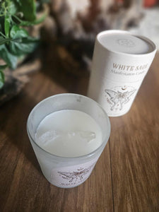 White Sage manifestation Candle www.karmaripon.co.uk