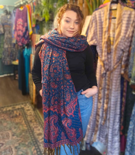 Warm indian shawl with tassels www.karmaripon.co.uk