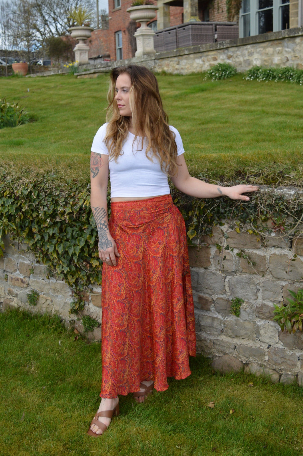 Purna Sari elasticated panel Skirt www.karmaripon.co.uk