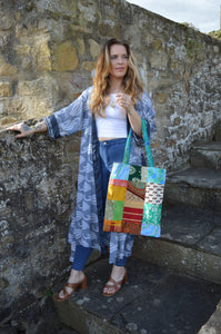 Grey Repurposed Sari Kimono www.karmaripon.co.uk