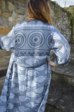 Load image into Gallery viewer, Grey Repurposed Sari Kimono www.karmaripon.co.uk