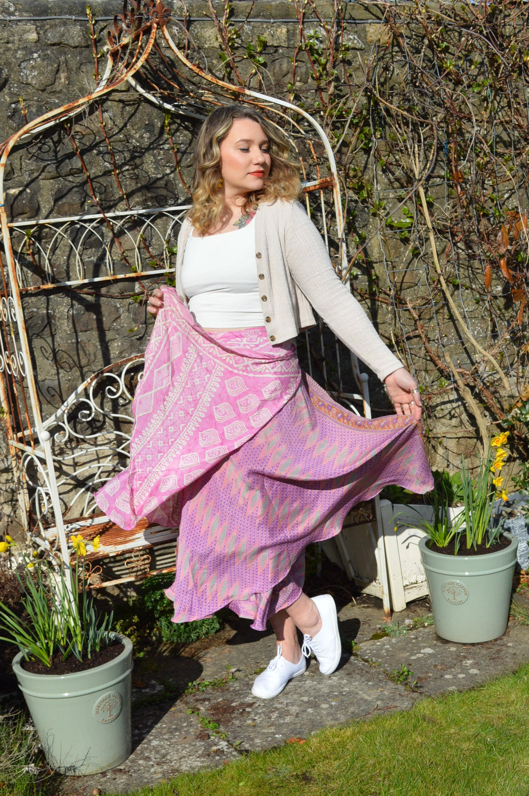 Pink Sari Wrap Skirt www.karmaripon.co.uk