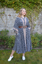 Load image into Gallery viewer, Black Repurposed Sari Laxmi kaftan Dress www.karmaripon.co.uk
